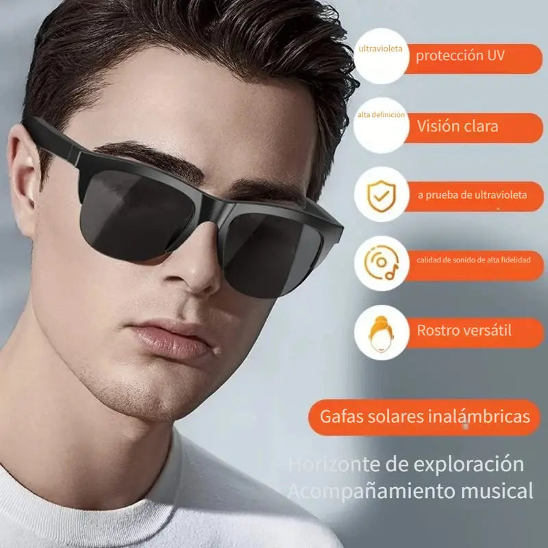 Gafas de sol inteligentes polarizadas con bluetooth, proteción UVA 100% micrófono y altavoces.